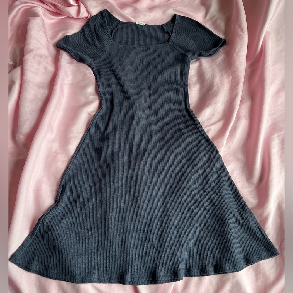 Garage Navy Ribbed Midi Dress